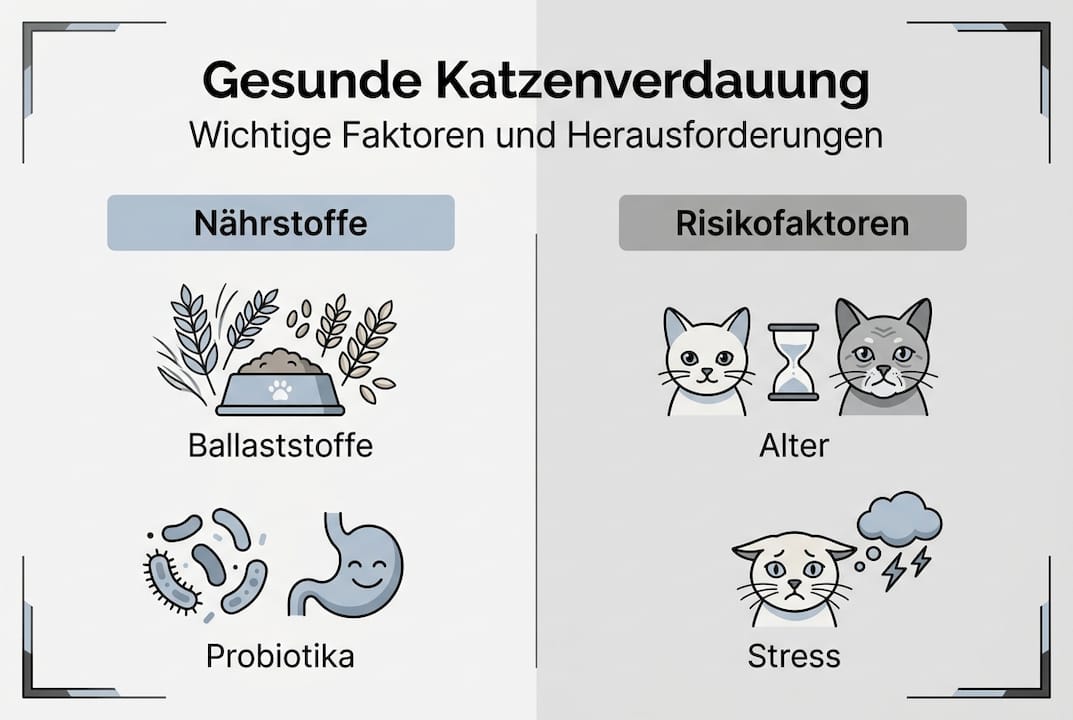 Übersichtsgrafik: Wichtige Faktoren für die Verdauung und mögliche Risiken bei Katzen