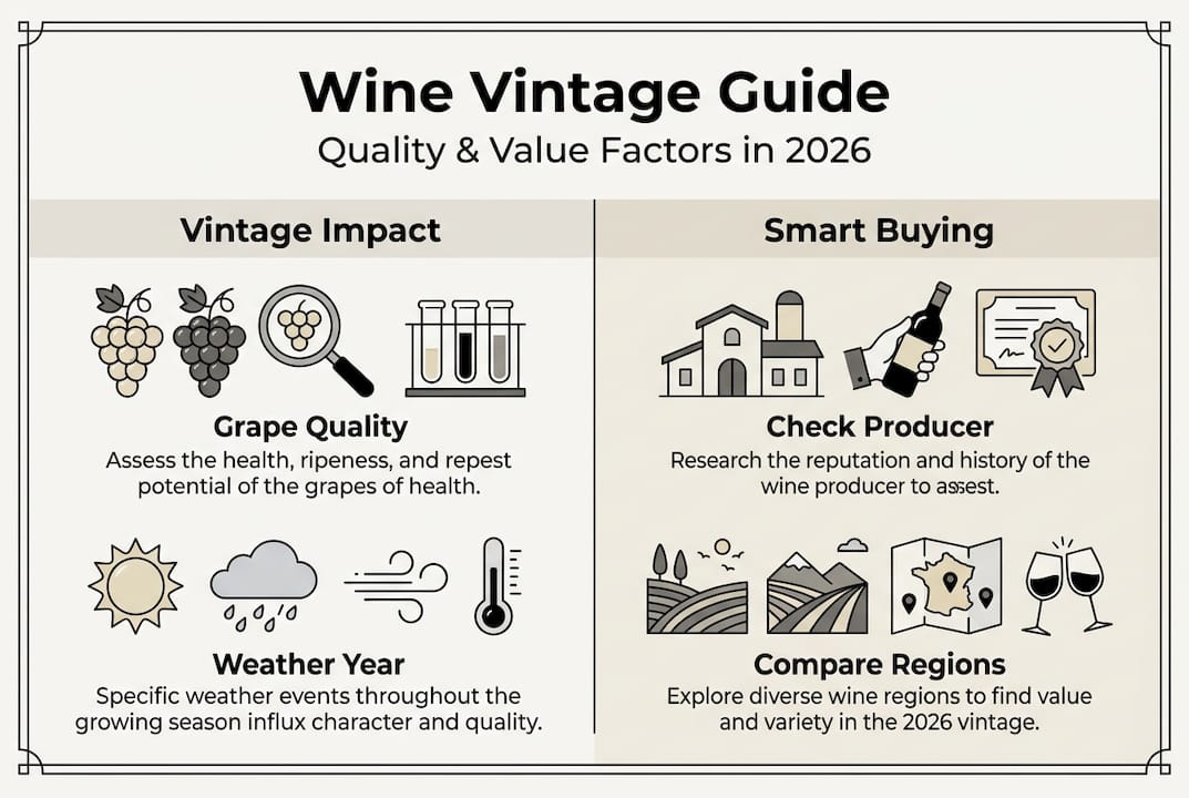 Infographic showing wine vintage quality and value factors