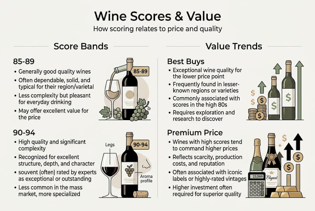 Infographic illustrating wine scoring and value trends