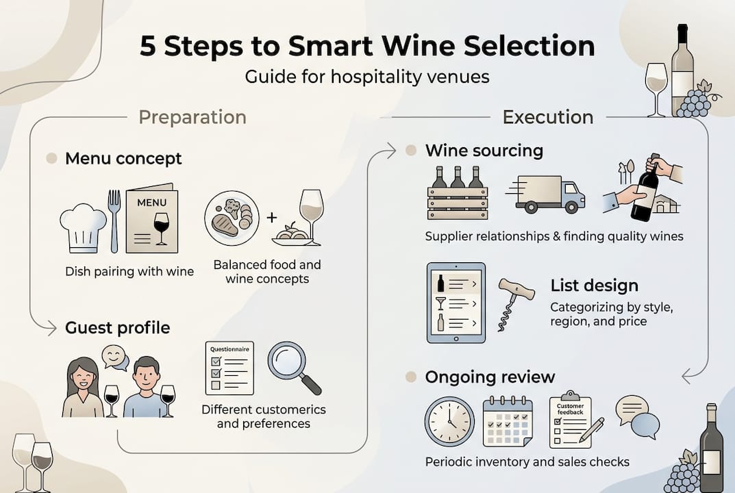 Infographic with 5 hospitality wine selection steps