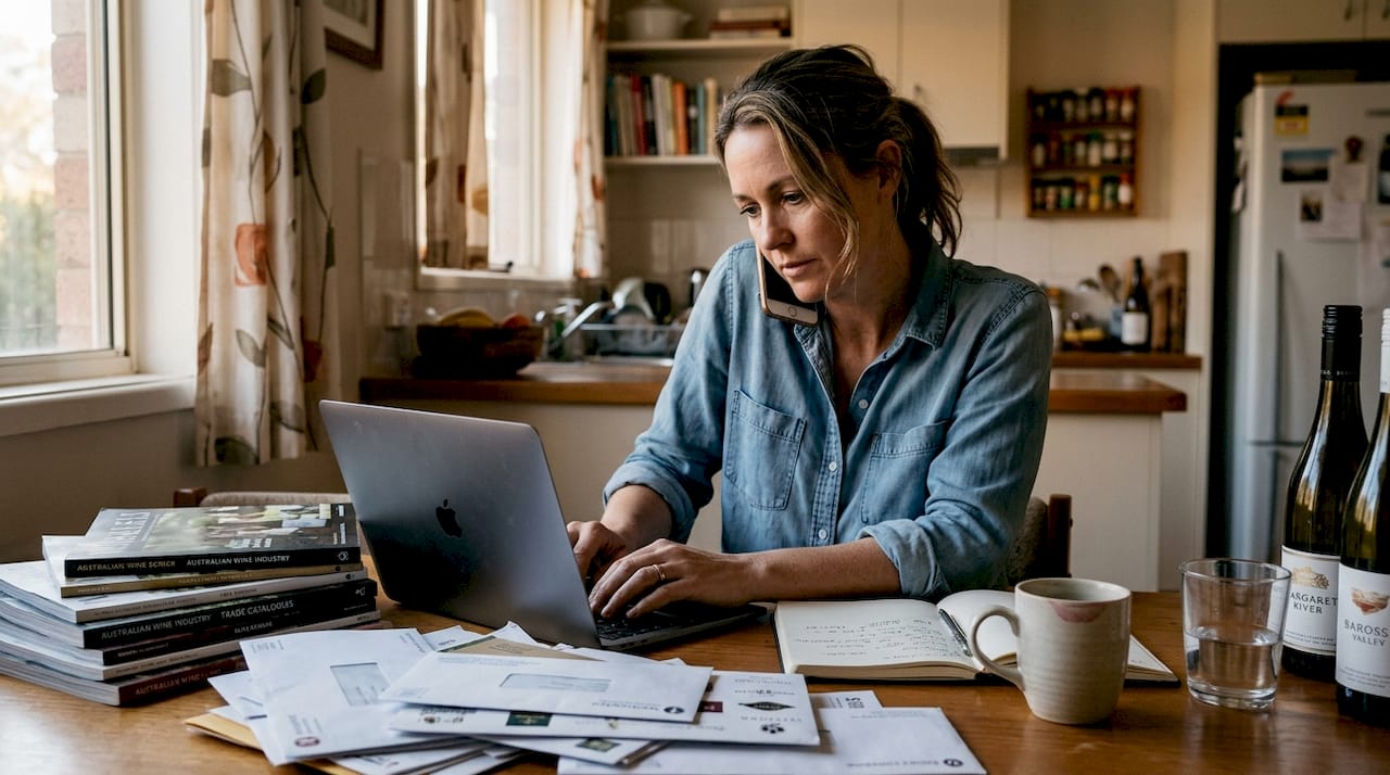 Wine curator sourcing rare bottles remotely