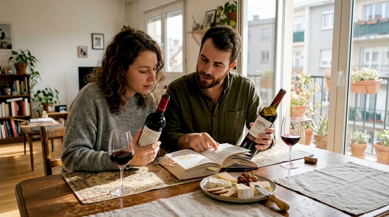 Couple comparing wines from different regions