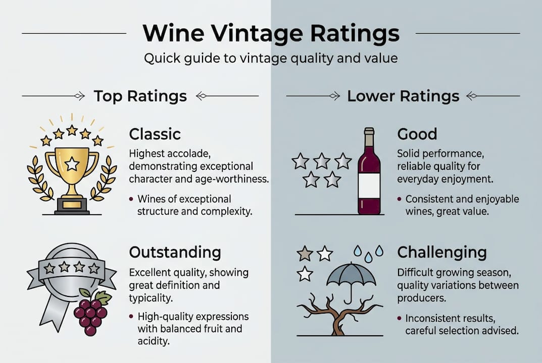 Infographic explaining wine vintage rating levels