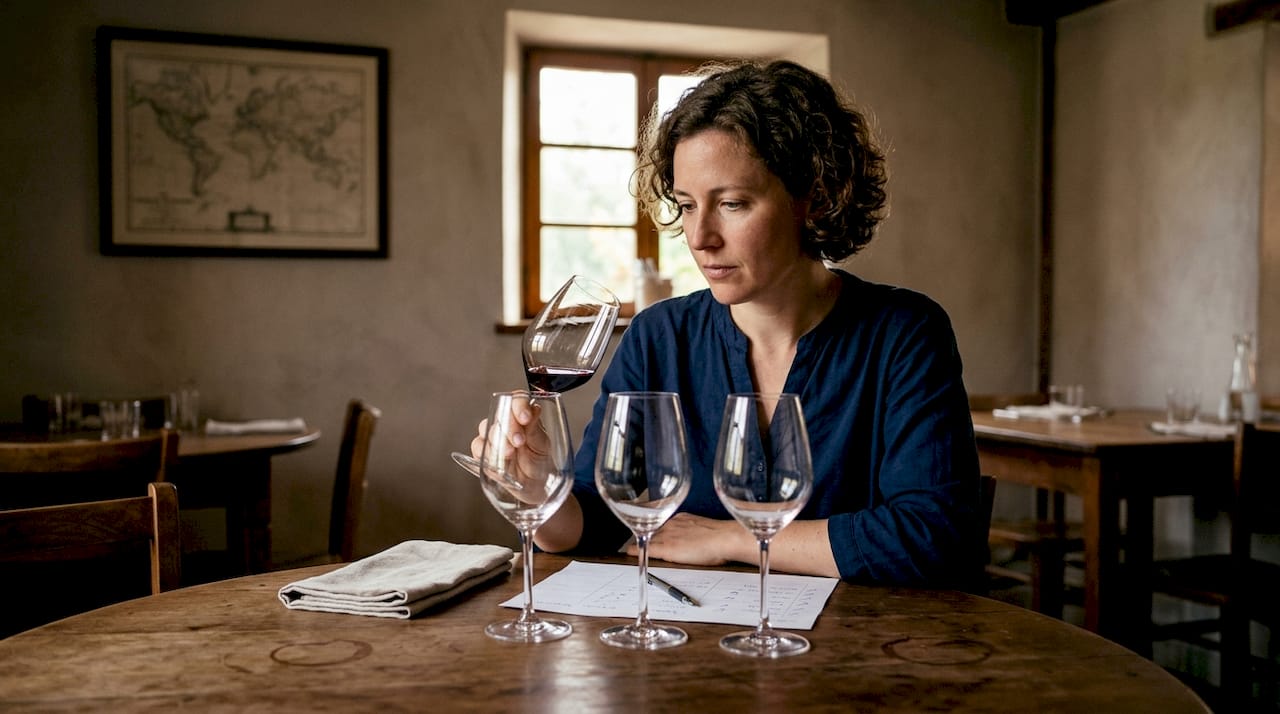 Sommelier blind tasting and scoring wines