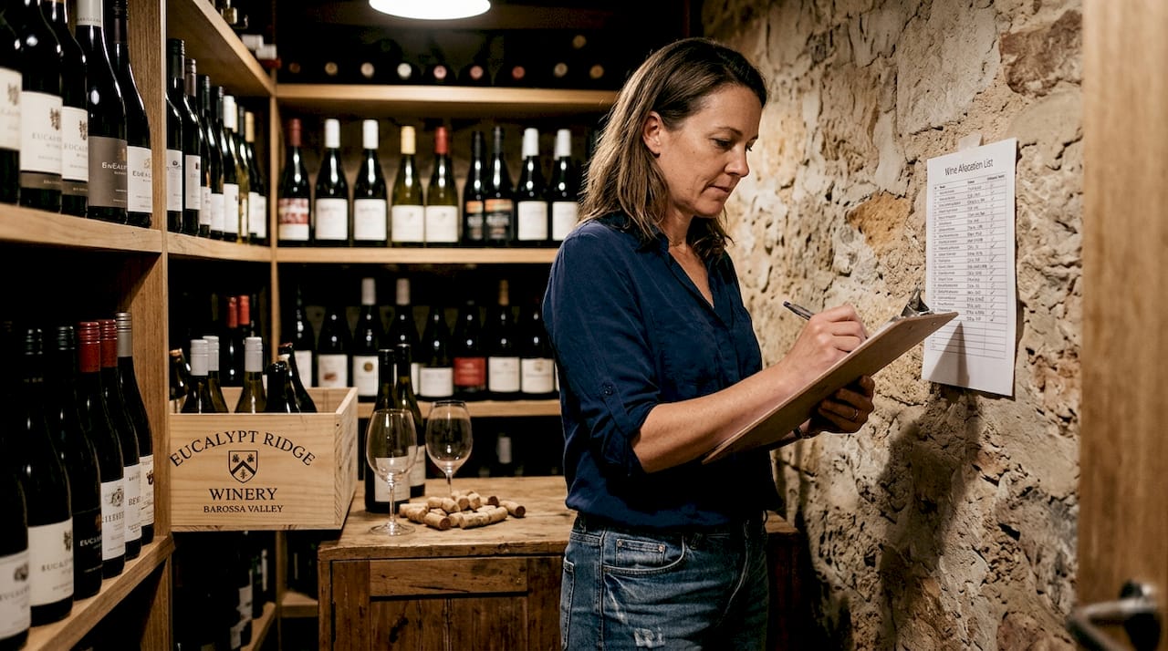 Wine allocation list checked in home cellar