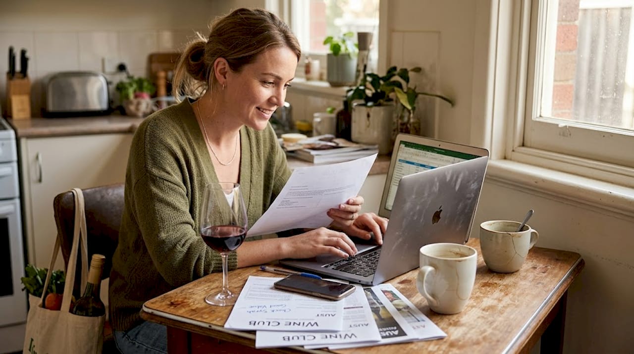 Woman budgeting for wine club access