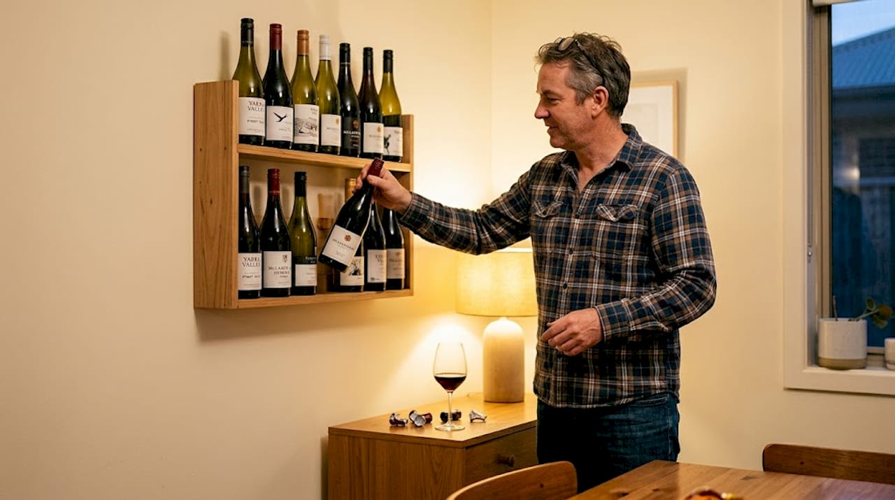 Home wine rack with casual collector storing wine