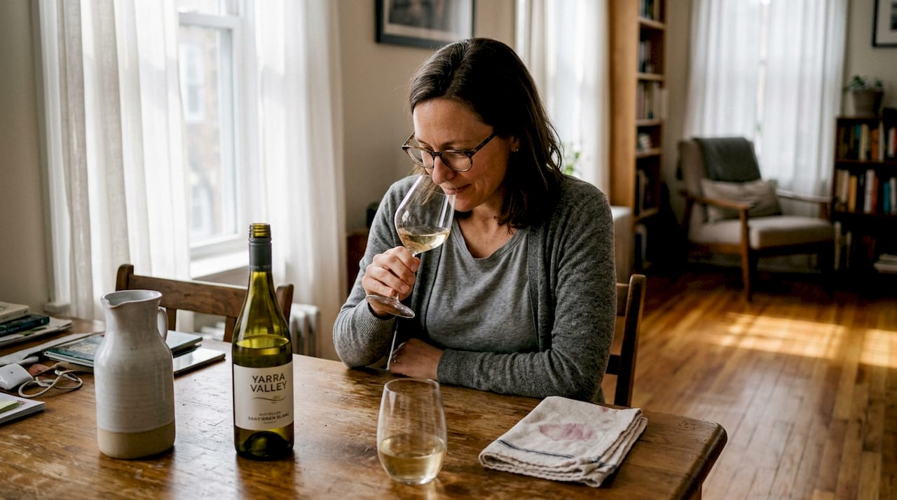 Woman checks wine aroma for faults