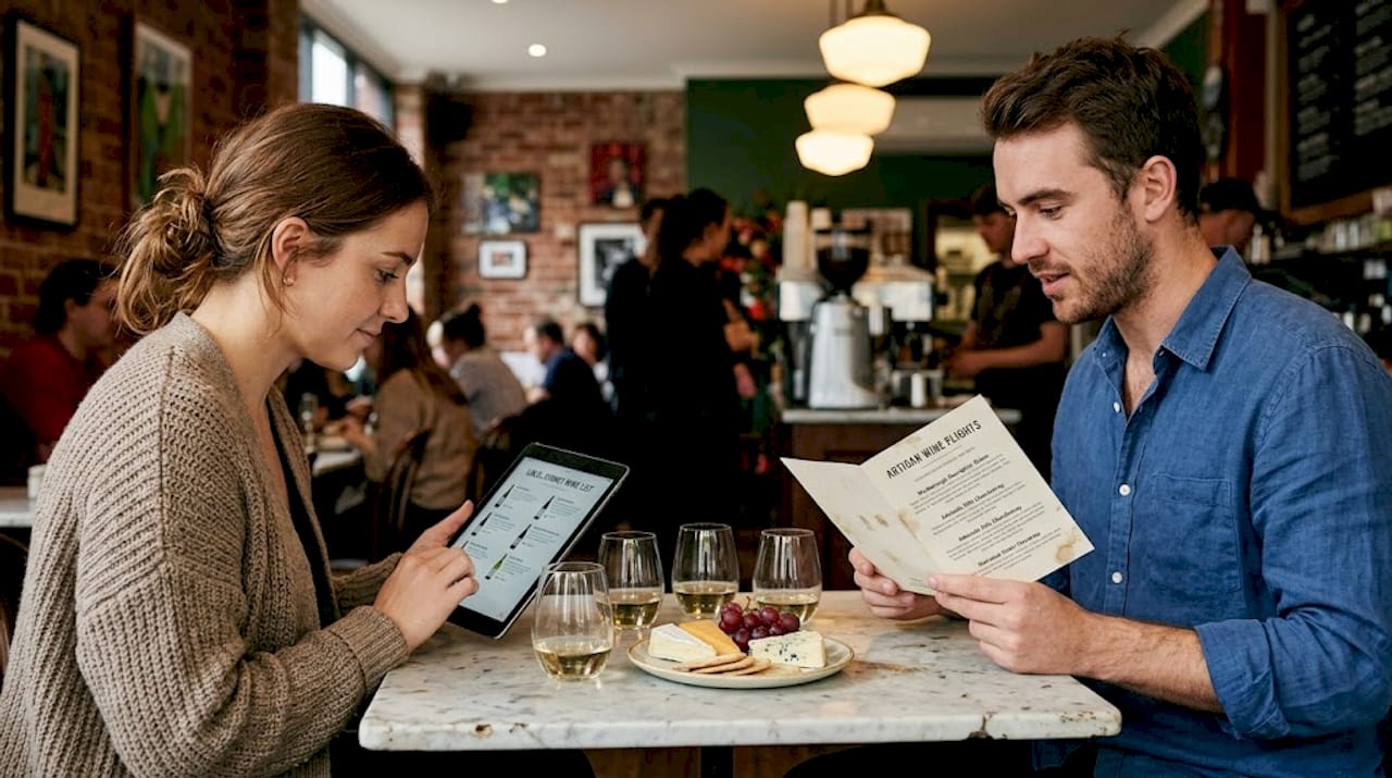 Guests explore interactive digital wine list