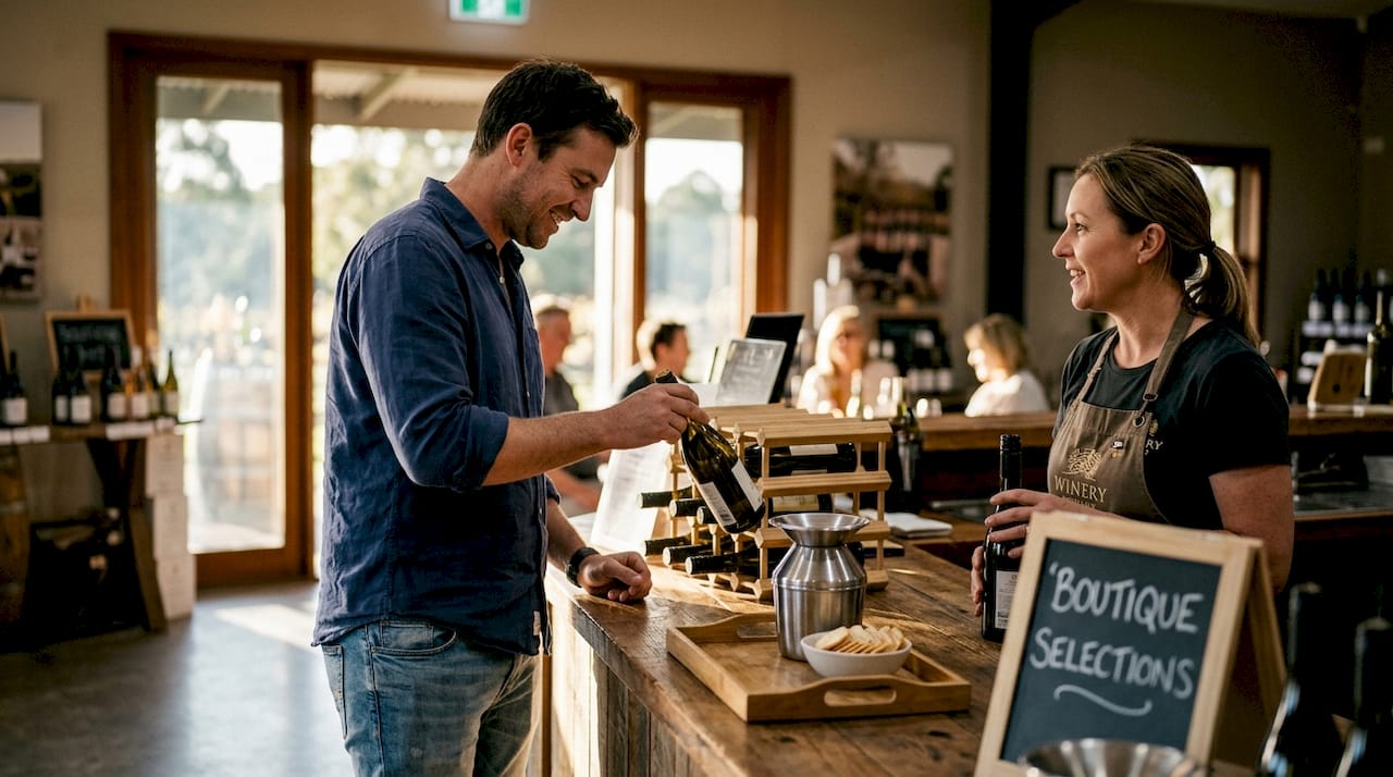 Man buying boutique wine at cellar door