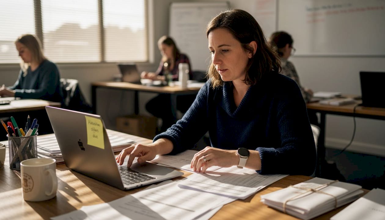 Allocation manager reviewing buyer records