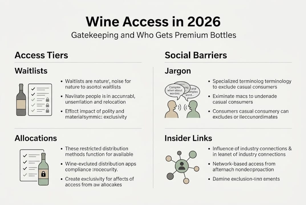 Infographic on wine gatekeeping tiers and barriers