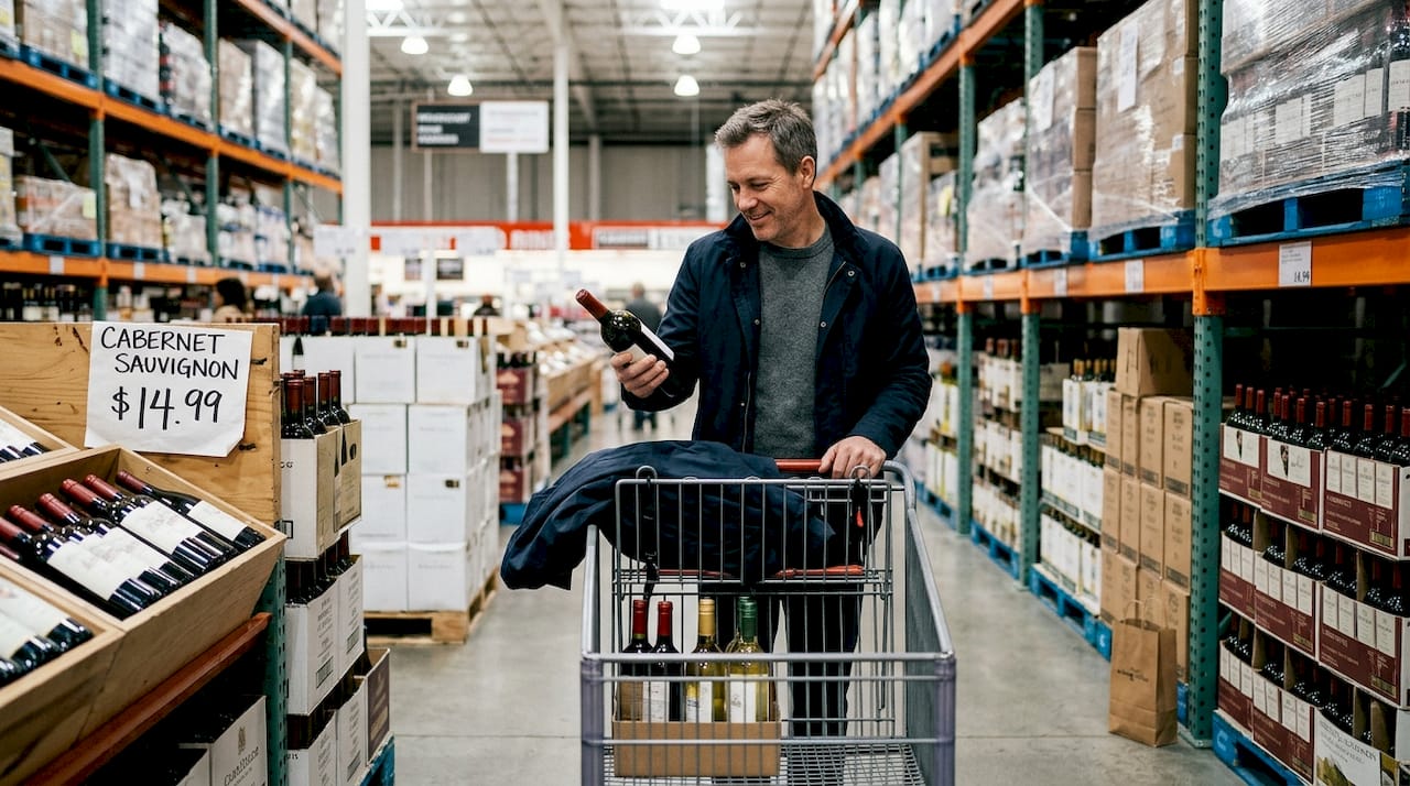 Man shopping for wine in warehouse club