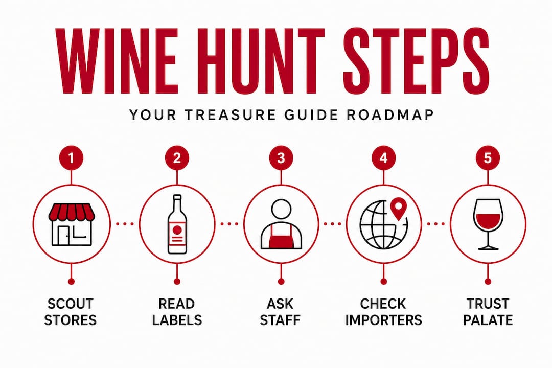 Infographic detailing wine treasure hunt steps