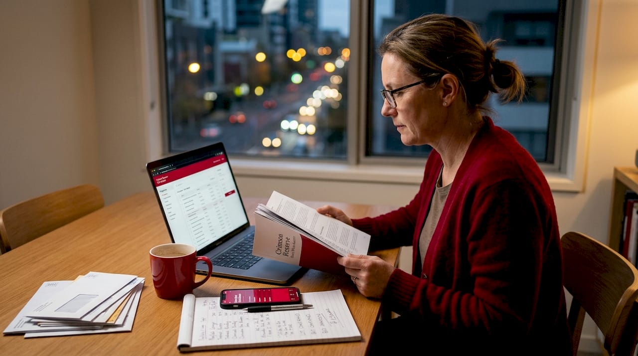 Woman researches wines at home table
