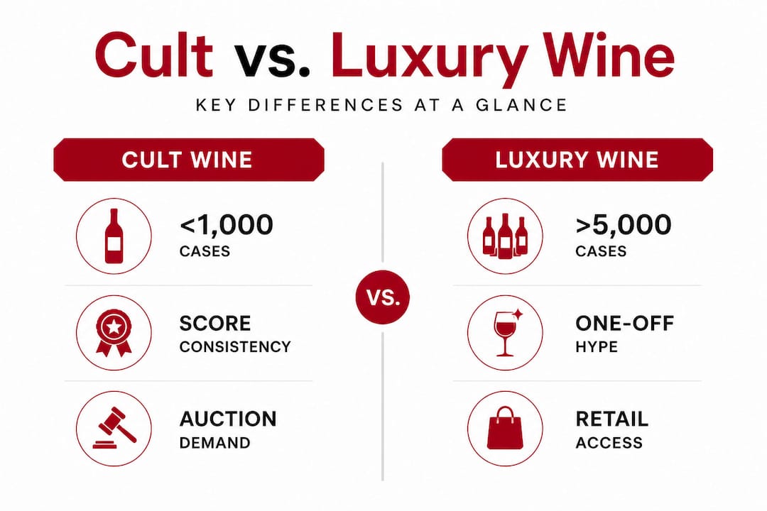 Infographic comparing cult and luxury wine features