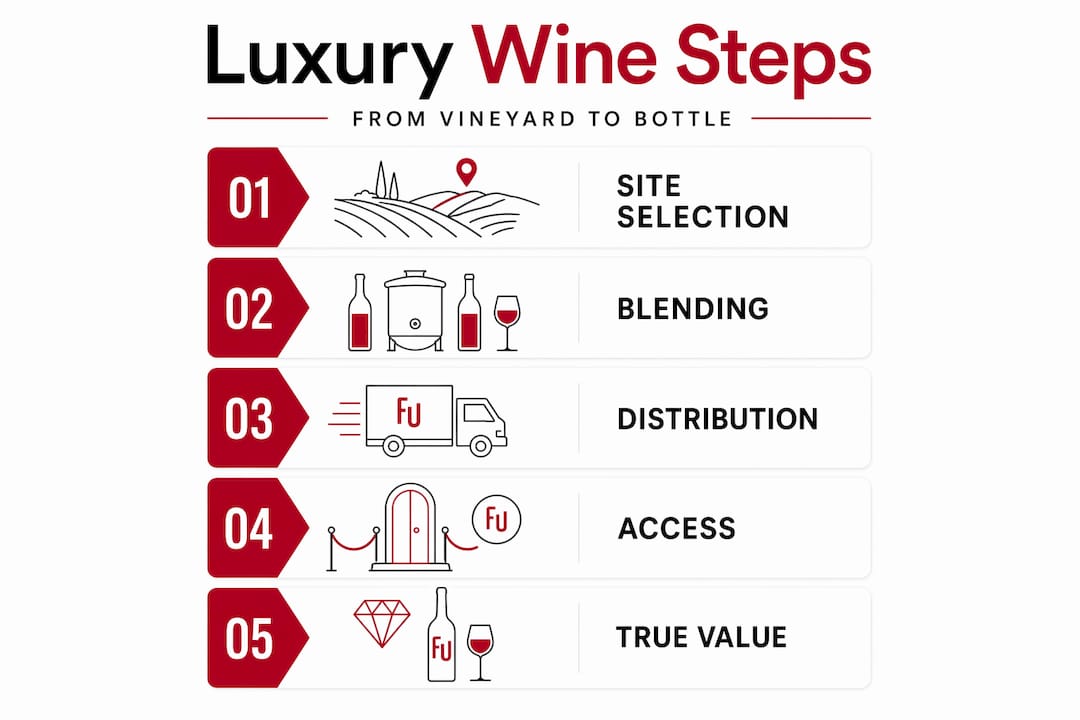 Infographic luxury wine sourcing process steps