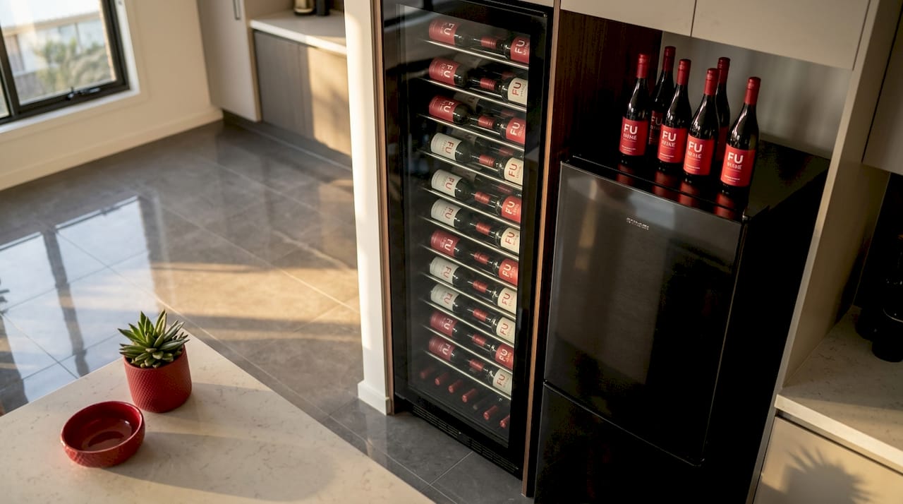 Wine bottles incorrectly stored on fridge