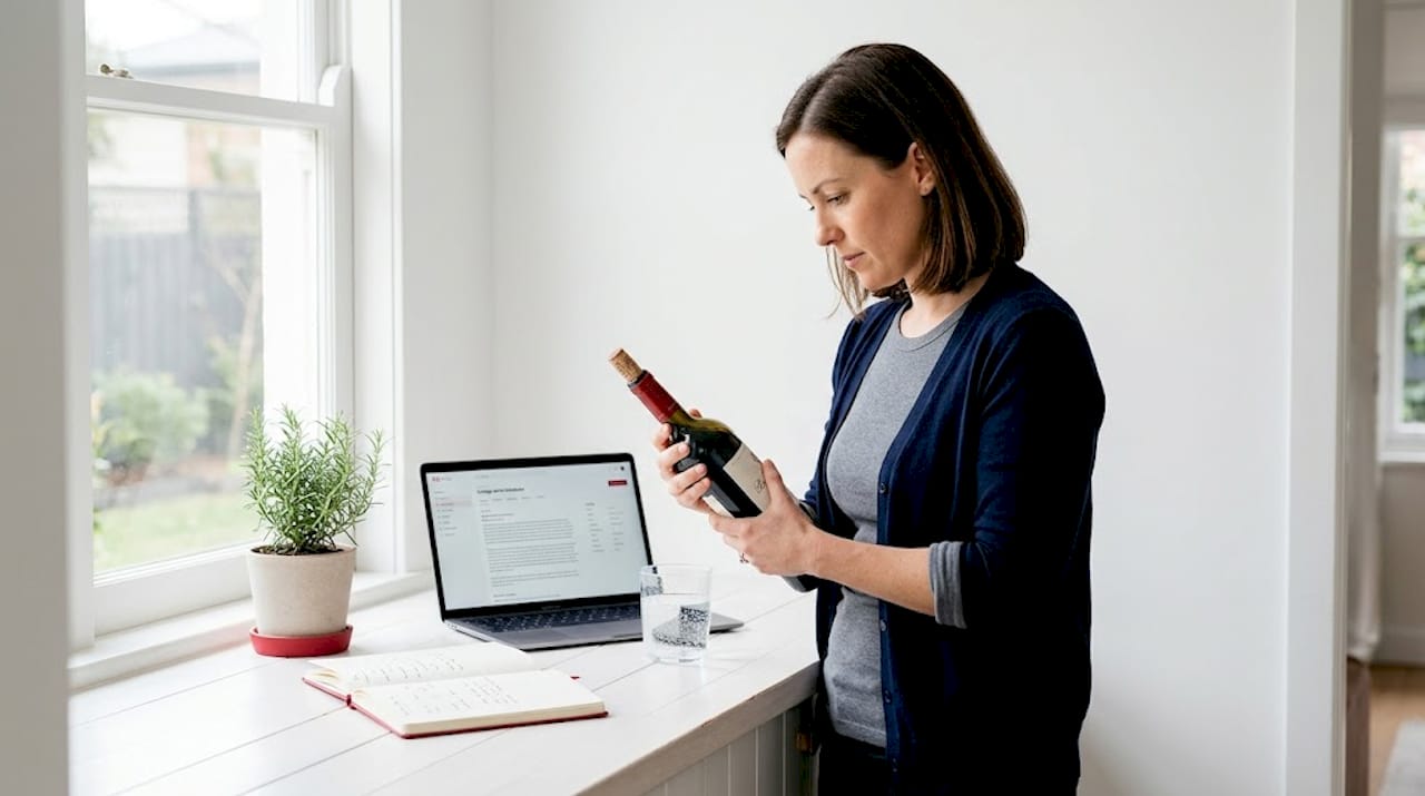 Appraiser inspecting wine cork and label