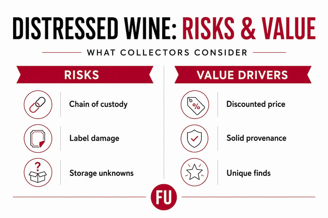 Infographic comparing distressed wine risks vs. value