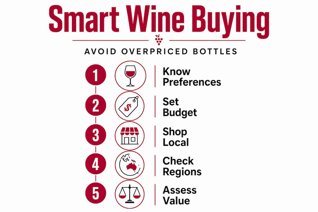 Infographic showing steps to avoid overpriced wine
