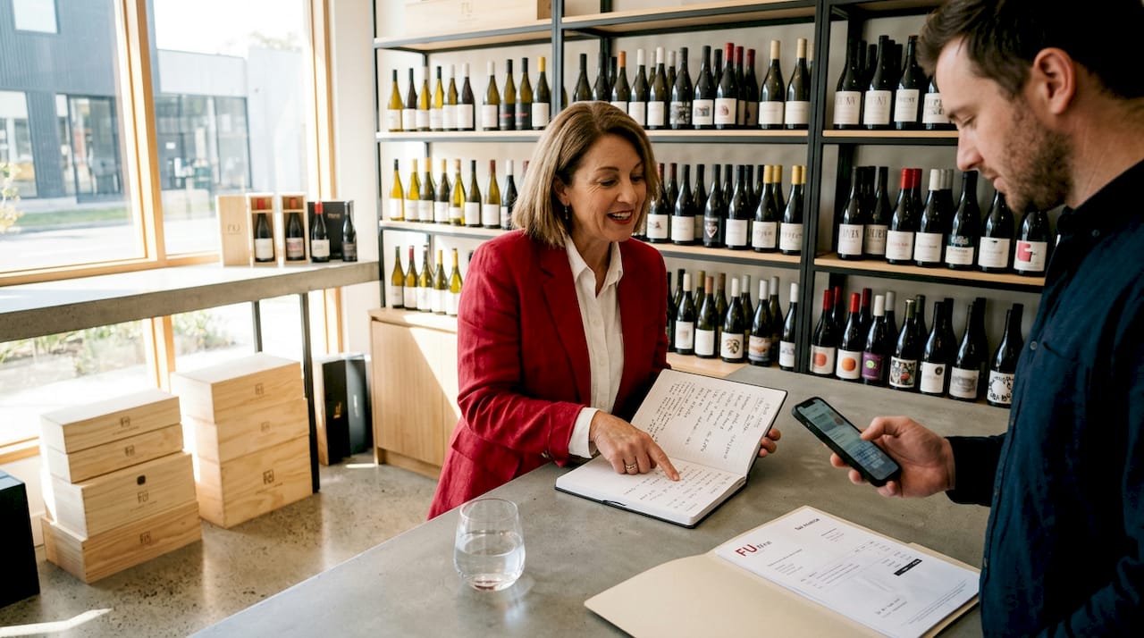 Wine shop owner and customer discuss allocation bottles