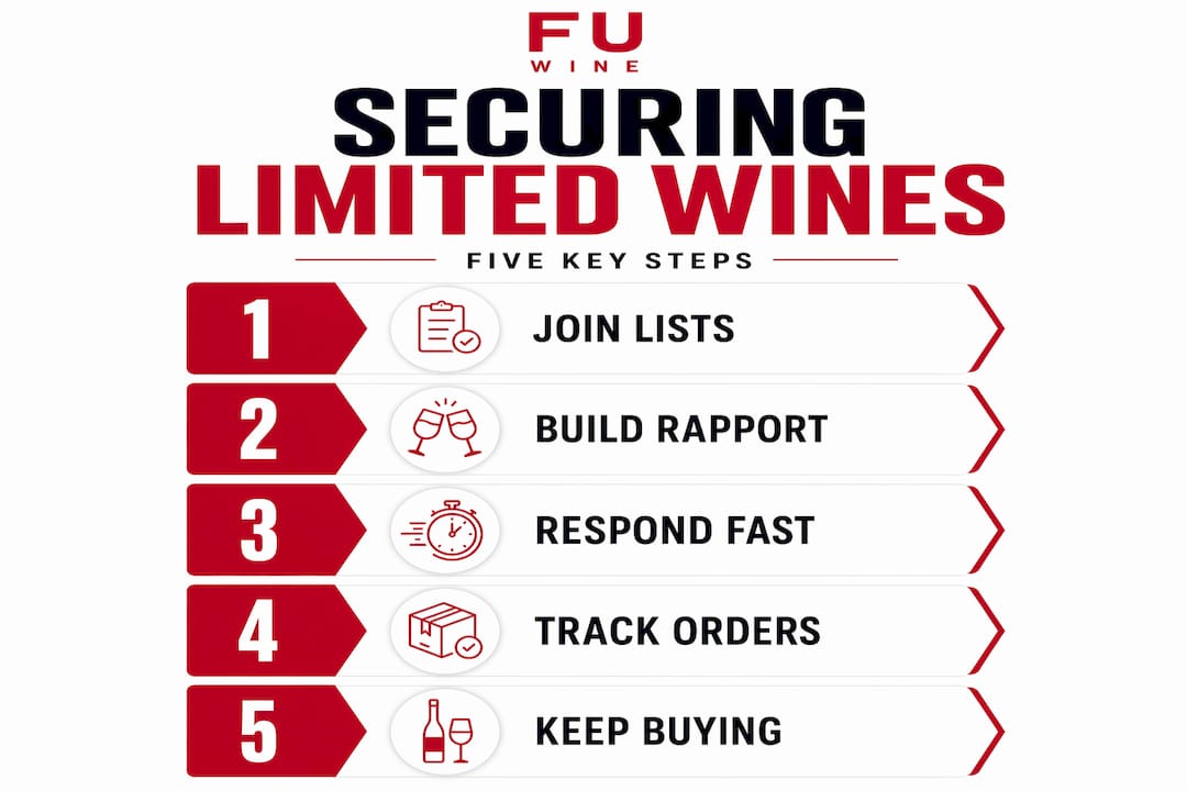 Infographic of five key steps for securing limited wine releases
