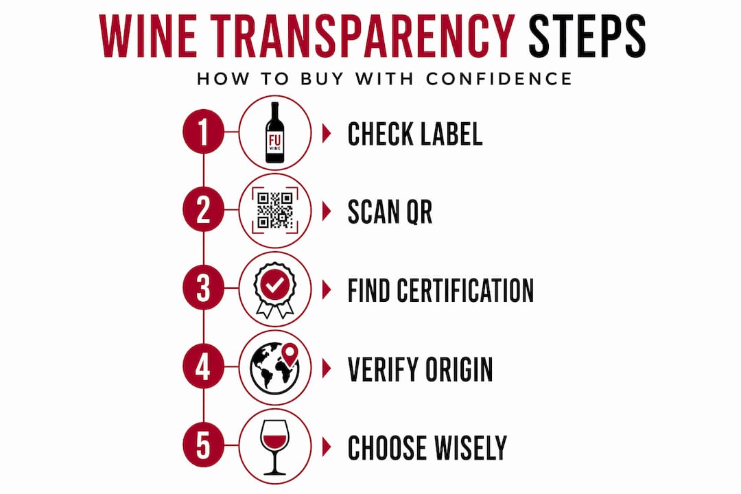 Infographic showing five steps for wine transparency