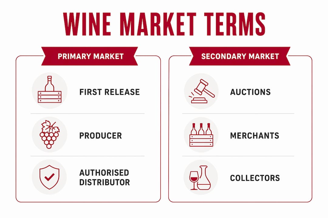 Infographic comparing primary and secondary wine markets