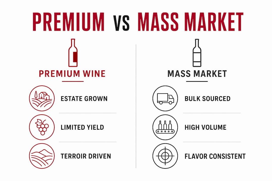 Infographic comparing premium and mass market wine