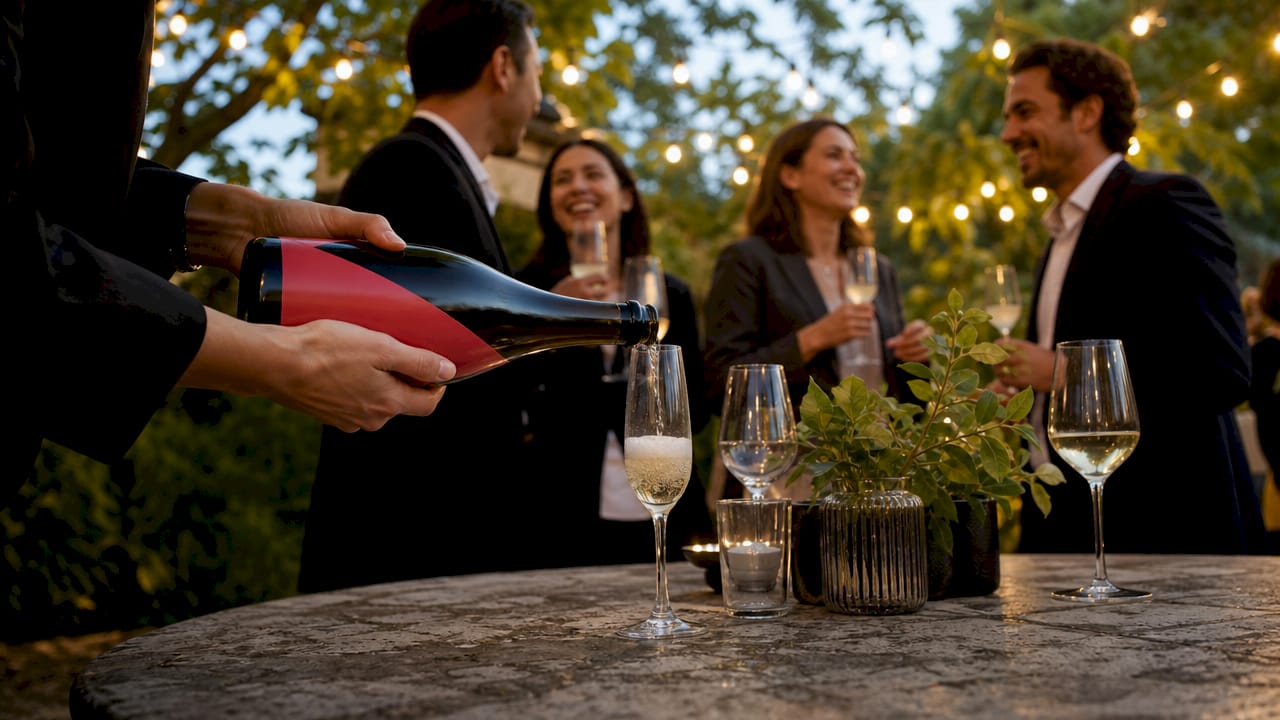 Pouring premium wine at corporate event
