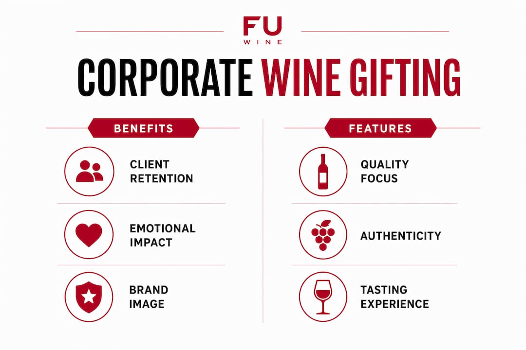 Infographic comparing benefits and features of corporate premium wine gifting
