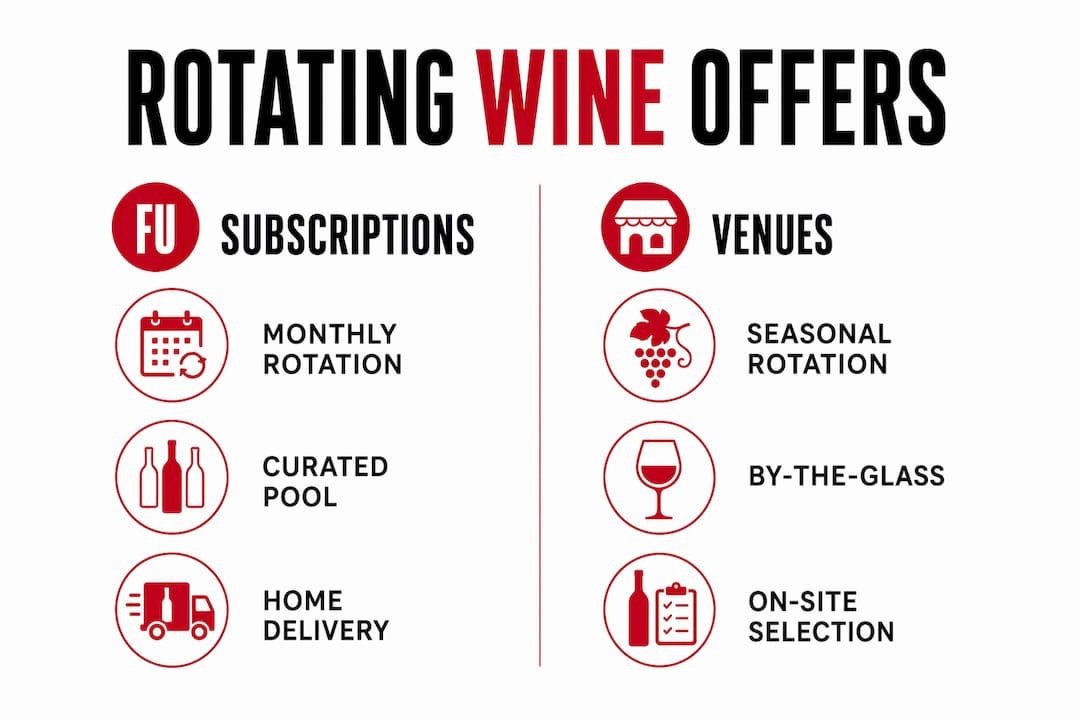 Infographic comparing rotating wine offers in subscriptions vs venues