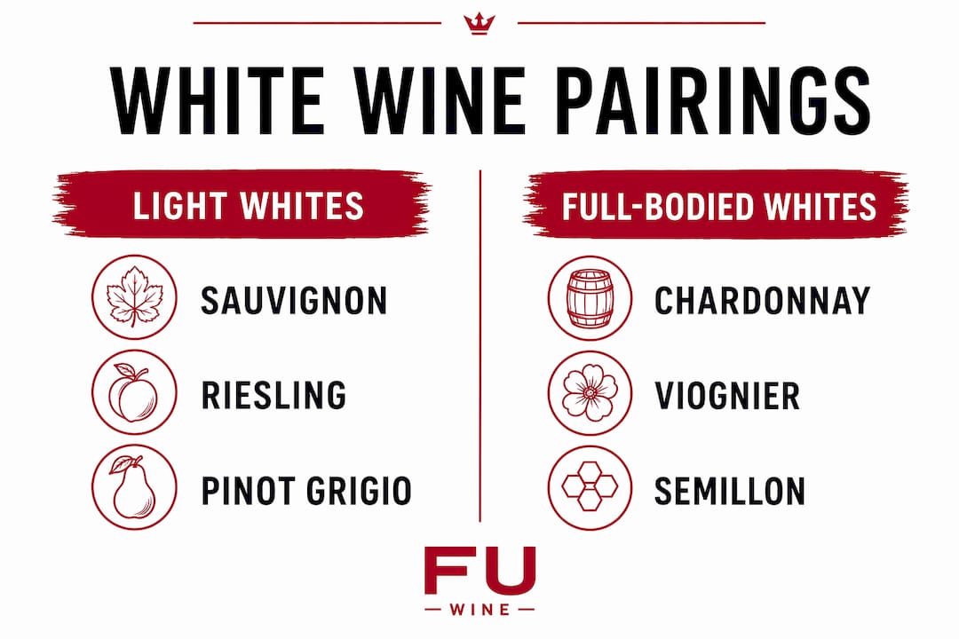 Infographic comparing light and full-bodied white wine pairings