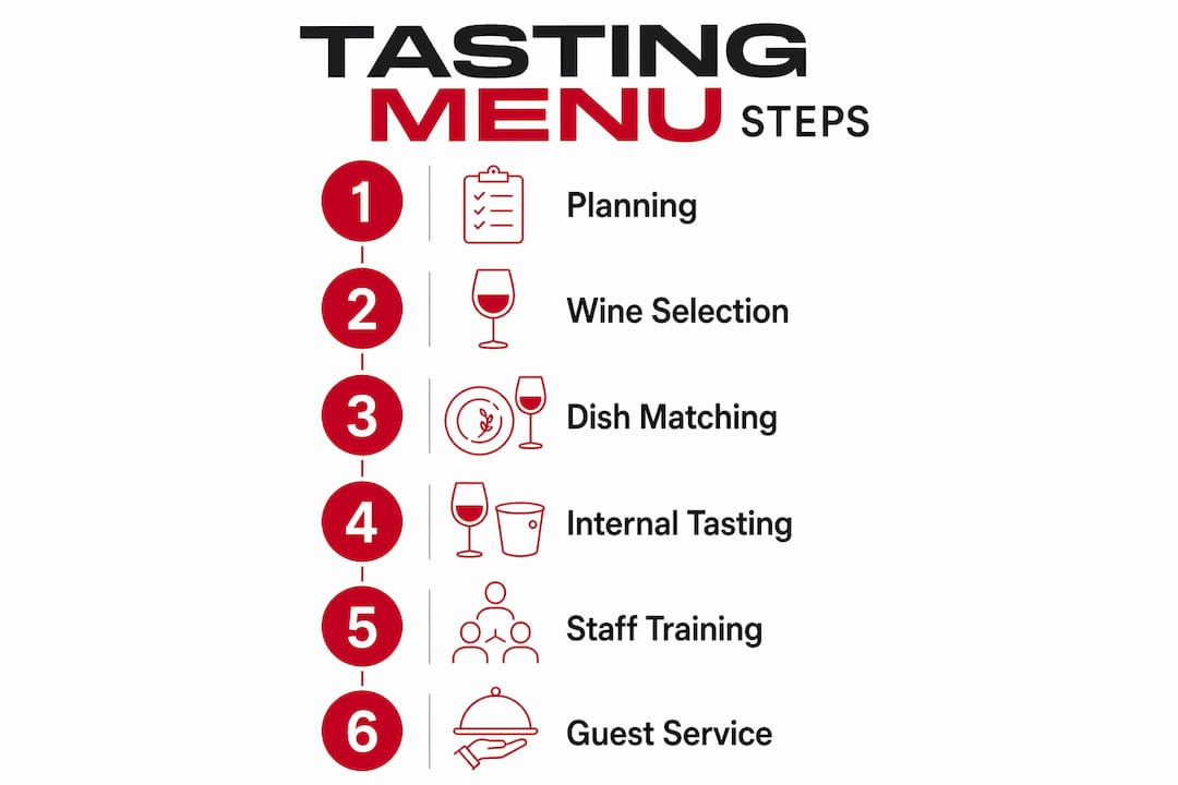 Infographic illustrating steps in building wine pairing menu