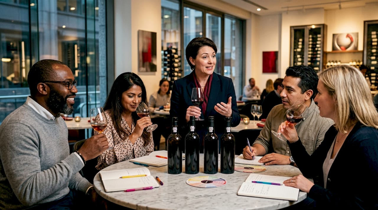 Group learning about fortified wine types
