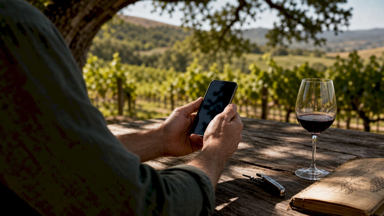 Hands using smartphone to order wine online