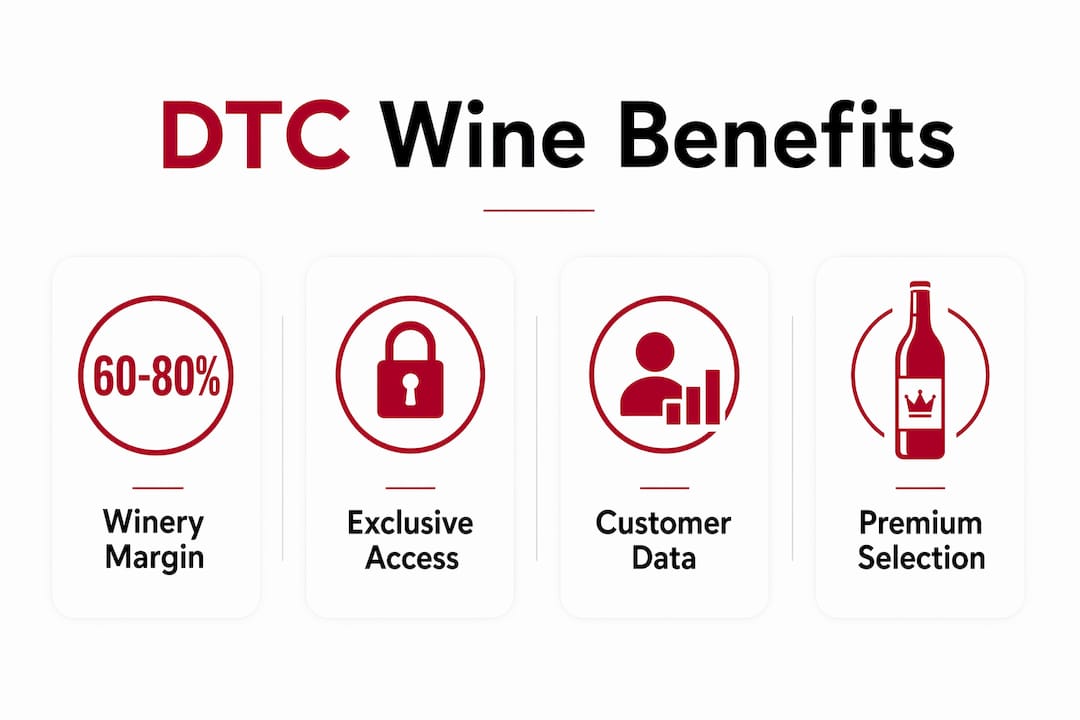 Infographic showing key advantages of direct-to-consumer wine