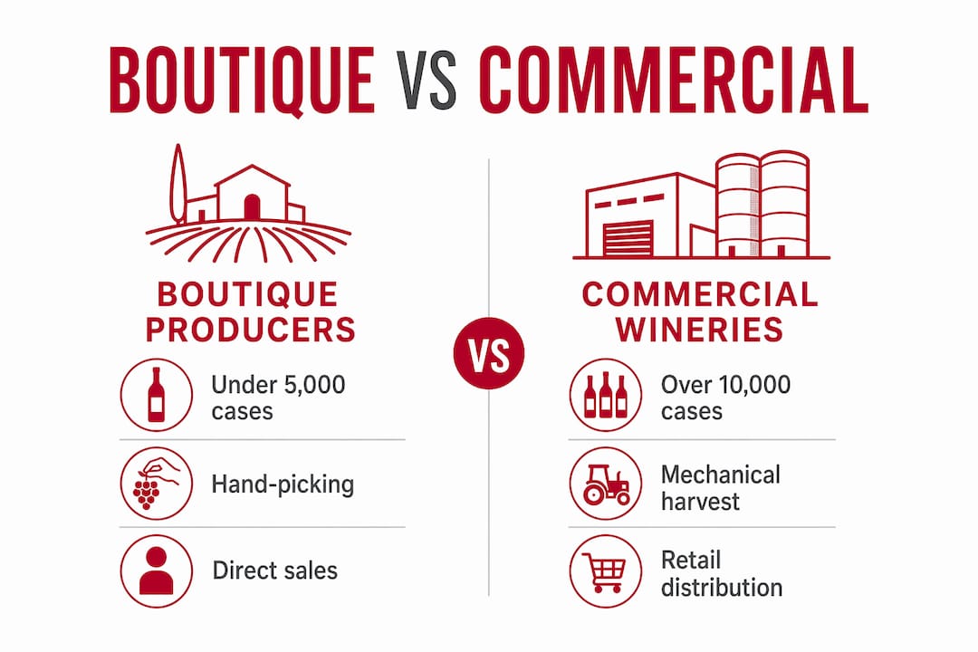Infographic comparing boutique and commercial wine producers