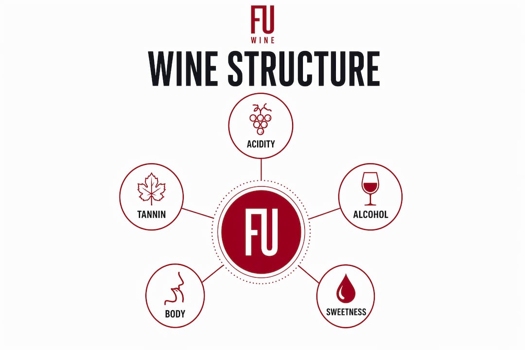 Infographic showing five key wine structure elements