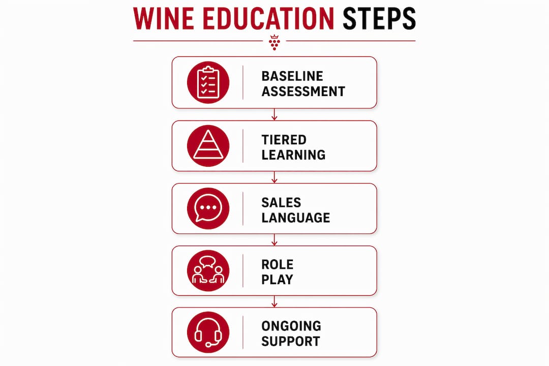 Infographic illustrating wine education session design steps