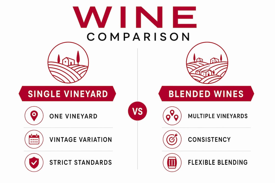 Infographic comparing single vineyard and blended wines
