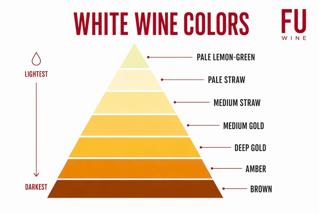 Infographic showing white wine color hierarchy