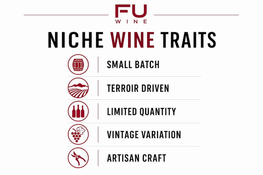Infographic showcasing key traits of niche wines