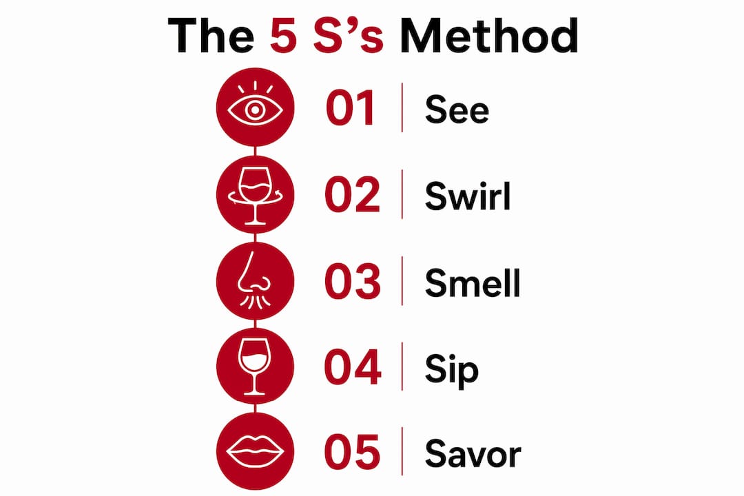 Infographic on 5 S's wine tasting steps