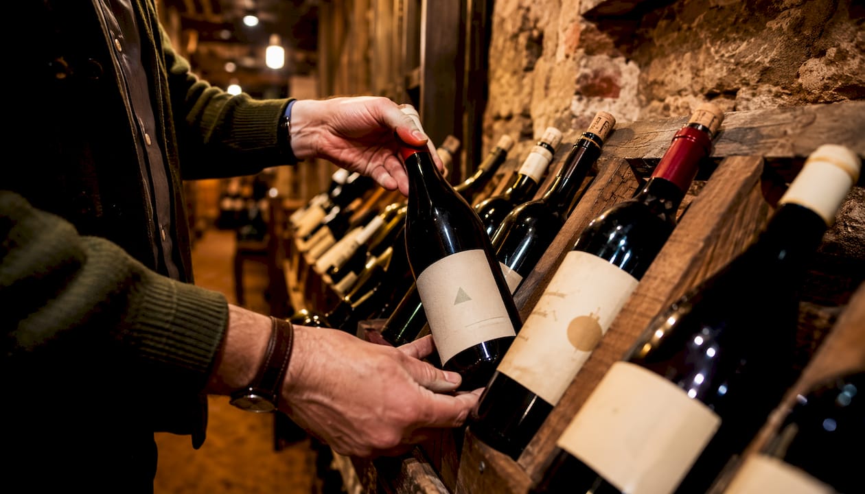 Sommelier holding classified Australian wine bottles
