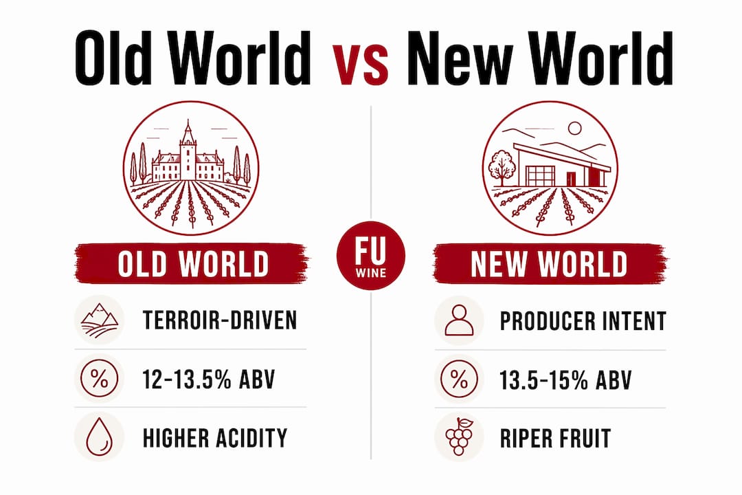 Infographic comparing Old World and New World wines
