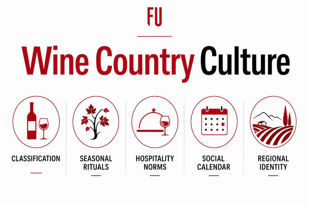 Infographic depicting key components of wine country culture