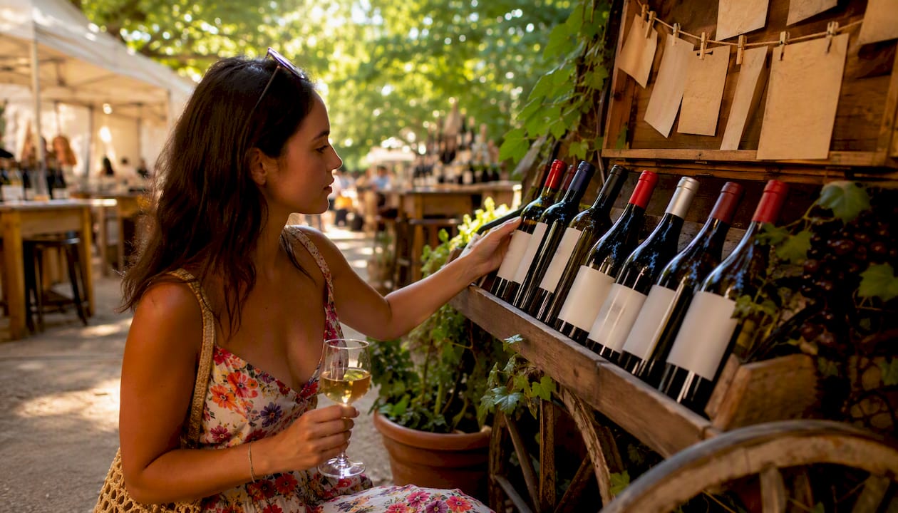 Customer selecting second label wine in shop