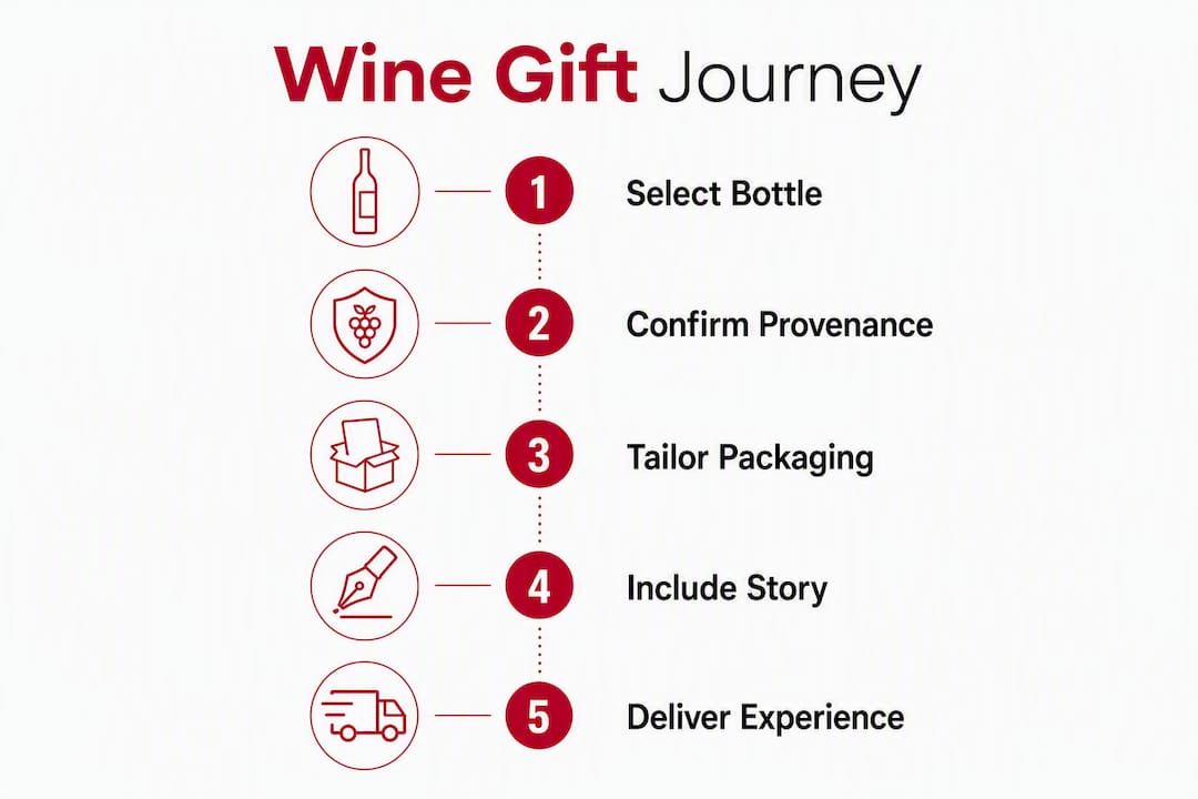 Infographic illustrating steps in wine gift process